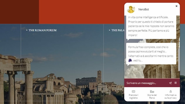 Der NeroBot des Kolosseums beantwortet Besucheranfragen. (Bild: parcocolosseo.it)