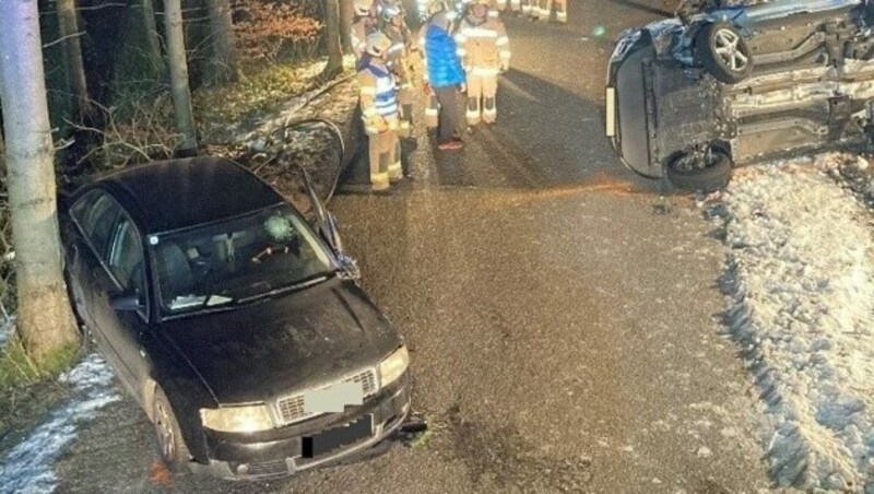 Der Pkw des Kroaten prallte gegen einen Baum. (Bild: Polizei Salzburg)