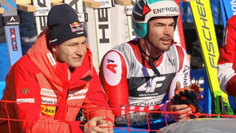 Marco Odermatt und Vincent Kriechmayr gingen im Super-G leer aus. (Bild: Birbaumer Christof)