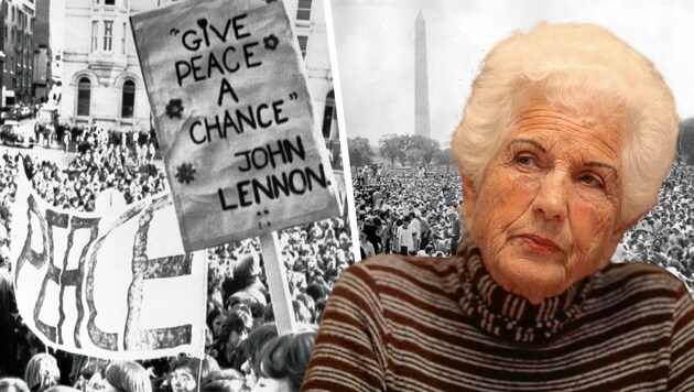Die US-Friedensbewegung nahm in den 60er-Jahren Fahrt auf, die 2015 verstorbene Grünen-Begründerin Freda Meissner-Blau galt als frühe Aktivistin in Österreich. (Bild: imago stock&people, picturedesk.com, Gerhard Bartel)
