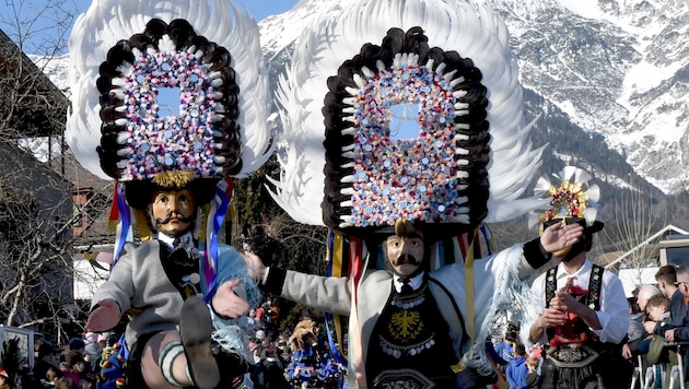 Der prächtige Kopfschmuck der Spiegeltuxer glänzte in der Wintersonne. (Bild: Andreas Fischer)