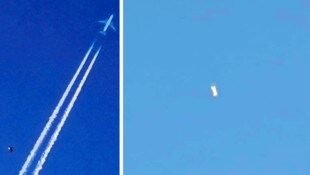A menudo parece como si un OVNI estuviera persiguiendo un avión, como aquí un avión comercial.  A la derecha el avistamiento del lunes por la mañana.  (Imagen: Kaliba/Trieb, zVg, Krone KREATIV)
