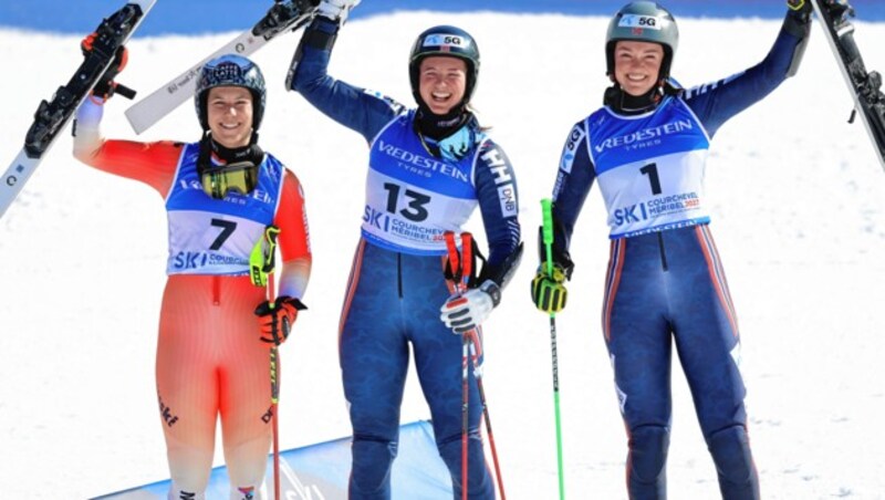 Wendy Holdener (Silber/SWI) Maria Therese Tviberg (Gold/NOR), Thea Louise Stjernesund (Bronze/NOR) (Bild: Christof Birbaumer)