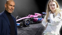 Der neue Alpine mit Zinedine Zidane und Sophia Flörsch (Bild: AFP or licensors)