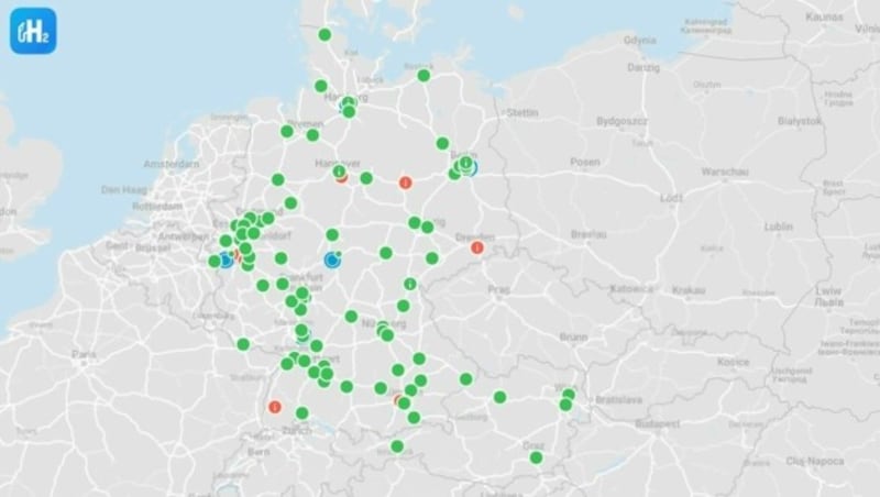 Das Angebot an Wasserstoff-Tankstellen des Anbieters H2 Mobility ist in Österreich noch überschaubar. (Bild: h2-mobility.de)