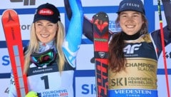 Mikaela Shiffrin (li.) und Co. staunen über Laurence St-Germain . (Bild: Birbaumer Christof)