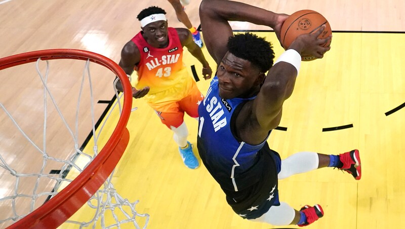 Pöltl-Freund Pascal Siakam (Nr. 43) ist bereits in Indiana. (Bild: APA/Getty Images via AFP/GETTY IMAGES/POOL)