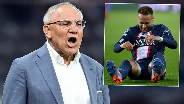 Trainer-Legende Felix Magath übt heftige Kritik an PSG-Superstar Neymar (Bild: GEPA/APA/AFP/FRANCK FIFE/krone.at/grafik)