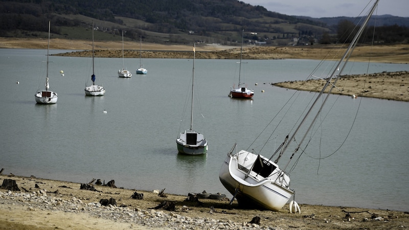 Der Lac de Montbel in Frankreich mit extrem niedrigem Wasserstand (Archivbild) (Bild: Valentine Chapuis/AFP)