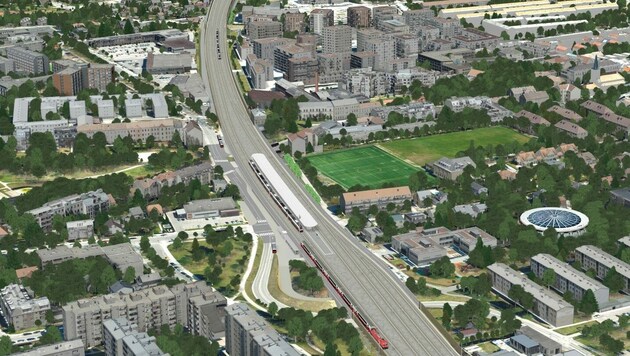 Erstmals gab es auch eine Animation der ausgebauten Südbahn-Strecke zu sehen. (Bild: Geoconsult Wien ZT GmbH)