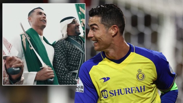 Cristiano Ronaldo bei den Feierlichkeiten zur Gründung Saudi-Arabiens. (Bild: APA/AFP, Twitter/Cristiano)