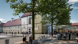 Bäume sind nur am Rande des Domplatzes vorgesehen. Die Grünen wollen jetzt mehr Grün auf der großen Betonfläche. (Bild: ZOOM visual project gmbh)