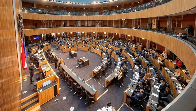 Die 100 grünen Mitarbeiter im Hintergrund der großen Politbühne arbeiten nur 35 Wochenstunden. (Bild: Georges Schneider/picturedesk.com)