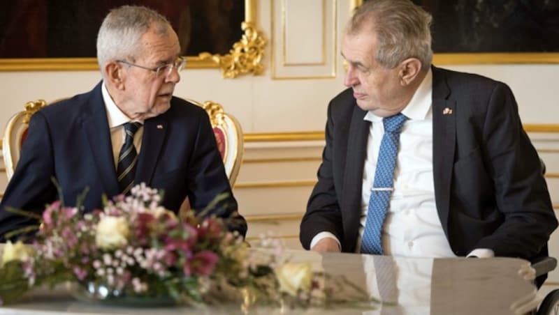 Gastgeber Zeman (re.) mit dem frischgebackenen Weißen Löwen erster Klasse, Bundespräsident Van der Bellen (Bild: APA/BUNDESHEER/PETER LECHNER)