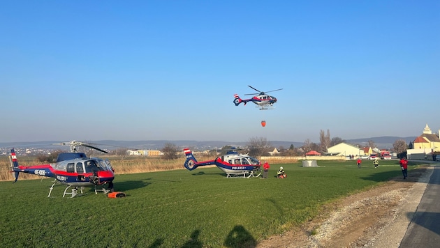 Helikopter der Flugpolizei unterstützten die Löscharbeiten von 29 Feuerwehren mit mehr als 80 Einsatzfahrzeugen. (Bild: BMI/Flugpolizei)