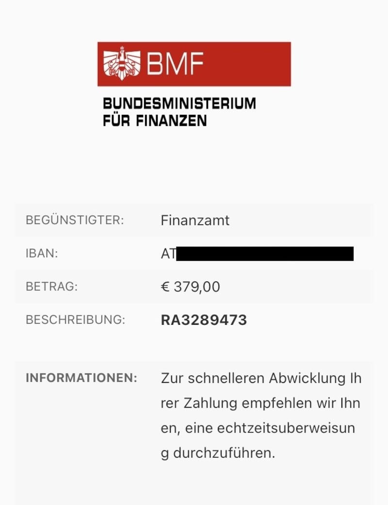 Gefälschte Zahlungsaufforderung (Bild: LPD NÖ)