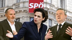 SPÖ-Chefin Pamela Rendi-Wagner scheut eine Kampfabstimmung gegen Hans Peter Doskozil (li.) nicht. Damit steigt auch der Druck auf Michael Ludwig, sich offen zu deklarieren. (Bild: APA, Krone KREATIV)
