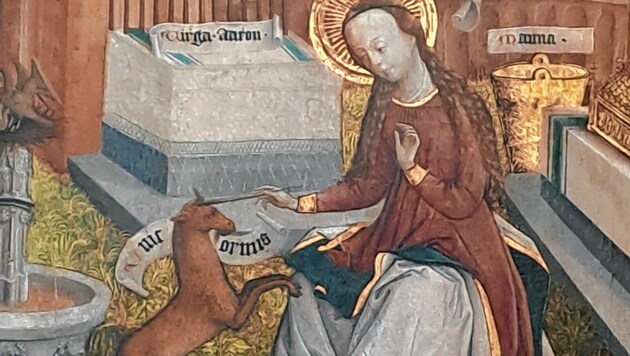 Schutz sucht das Einhorn bei Maria in der Deutschordenskirche Friesach auf der Rückseite des Flügelaltars. (Bild: Kogler Christina Natascha)