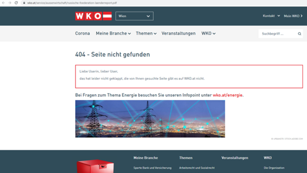 ... auf der Website dann nicht mehr. (Bild: Screenshot/wko.at)