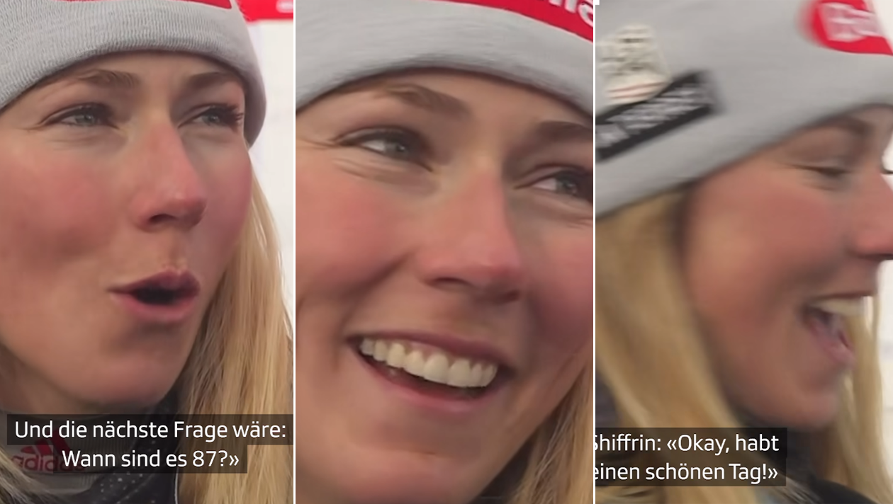 Mikaela Shiffrin brach das Interview mit dem Schweizer Fernsehen - lächelnd und selbstironisch - ab. (Bild: Facebook.com/SRF Sport)