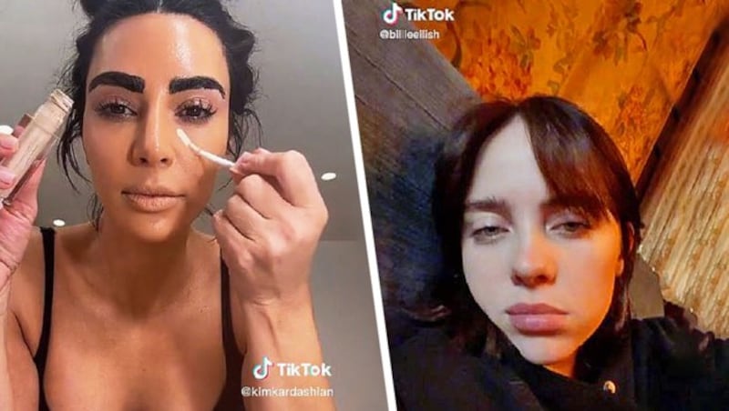 @Kimkardashian tanzt viel auf TikTok, besonders ihre Videos mit Tochter North begeistern auf der Plattform. Als @billieeilish trifft die junge Sängerin ihre große Folgschaft (47,1 Millionen) auf Augenhöhe. (Bild: TikTok, Krone KREATIV)