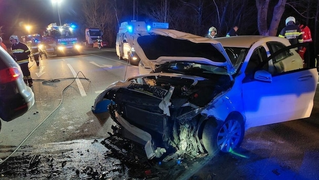 Unfall mit sieben Verletzten: Die FF St. Lorenzen am Wechsel war gemeinsam mit der FF Rohrbach an der Lafnitz rasch zur Stelle (Bild: FF St Lorenzen am Wechsel)