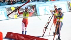 Marco Schwarz jubelt über den Super-G-Podestplatz in Soldeu. (Bild: GEPA pictures)