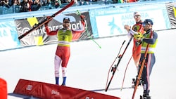 Marco Schwarz jubelt über den Super-G-Podestplatz in Soldeu. (Bild: GEPA pictures)