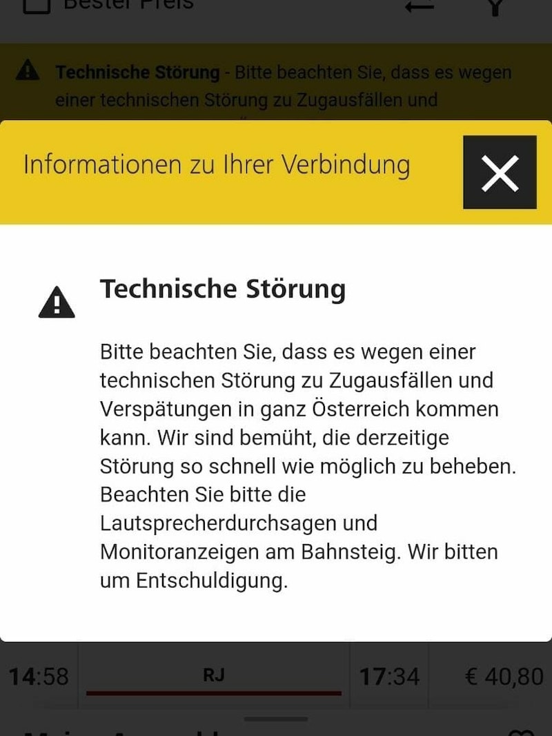 Auf der ÖBB-Webseite wird auf Ausfälle und Verspätungen aufmerksam gemacht. (Bild: zVg)