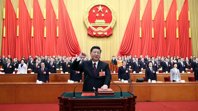 Staatspräsident Xi Jinping bei seiner Rede auf dem chinesischen Volkskongress (Bild: Xinhua)