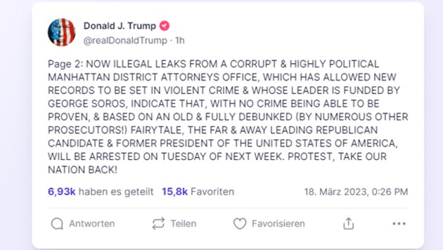 Die Tirade des Ex-Präsidenten (Bild: Screenshot/Truth Social/@realDonaldTrump)