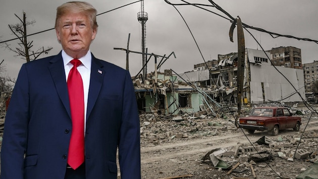 Shortly after US President Donald Trump's statement that the Gaza Strip could become the "Riviera of the East", he is making people sit up and take notice with a new phrase with regard to Ukraine. (Bild: Aris Messinis / AFP, Krone KREATIV)