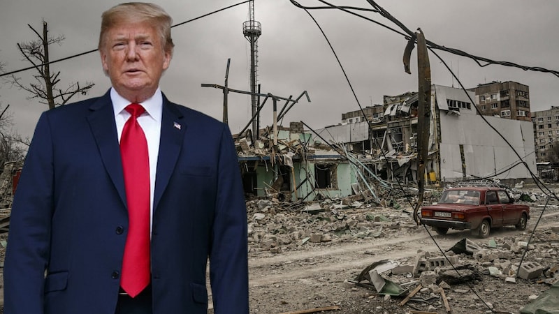 Kurz nach US-Präsident Donald Trumps Sager, der Gazastreifen könnte zur „Riviera des Ostens“ werden, lässt er mit einer neuen Wortspende in Hinblick auf die Ukraine aufhorchen. (Bild: Aris Messinis / AFP, Krone KREATIV)