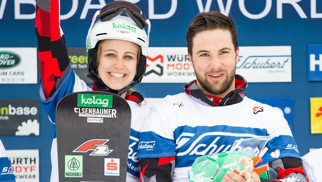 Die glücklichen Sieger: Sabine Schöffmann und Fabian Obmann (AUT) (Bild: GEPA)