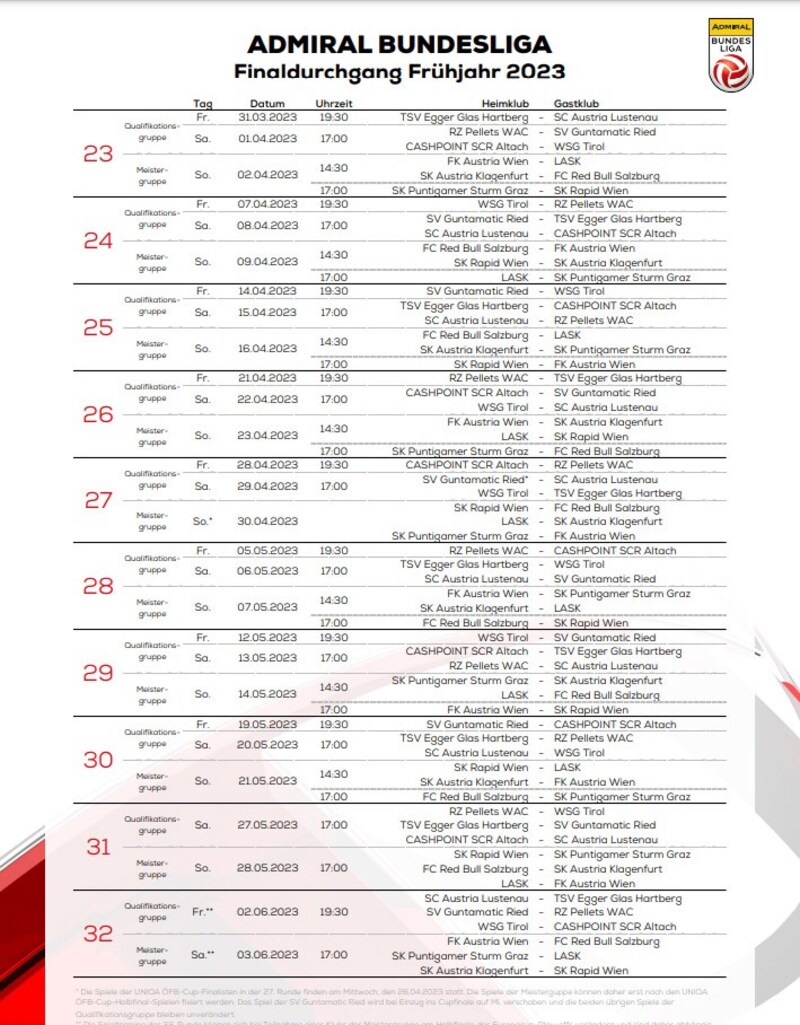 Hier der Spielplan im Überblick. (Bild: Bundesliga)