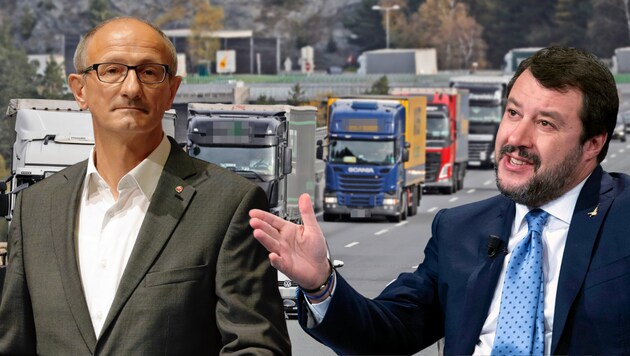 Tyrol's Governor Anton Mattle and the Italian Transport Minister Matteo Salvini are anything but of the same opinion when it comes to transit. (Bild: Christof Birbaumer, AP)