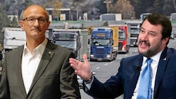 Tirols Landeshauptmann Anton Mattle und der italienische Verkehrsminister Matteo Salvini sind in Sachen Transit alles andere als einer Meinung. (Bild: Christof Birbaumer, AP)