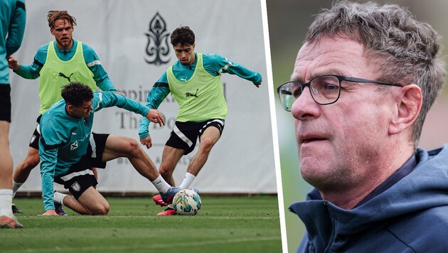 Ralf Rangnick (re.) hat den 17-jährigen Tristan Osmani (3. von li.) bereits am Radar. (Bild: PATRICK VRANOVSKY, GEPA)