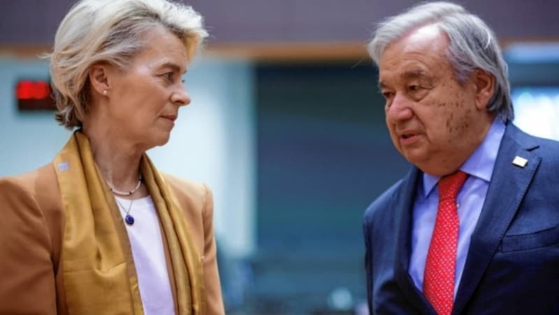 Hauptthema Ukraine: EU-Kommissionspräsidentin Ursula von der Leyen mit UN-Generalsekretär António Guterres (Bild: AFP)