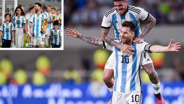 Lionel Messi feierte mit seinem Teamkollegen und mit seiner Familie. (Bild: AP)
