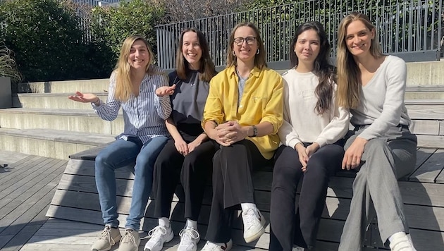 Viktoria Auer, Ronja Königer, Nina Ameseder, Nadja Maringer und Tara Abdelrahimsai belegten den ersten Platz beim Climathon NÖ. (Bild: Ameseder/IMC Krems)