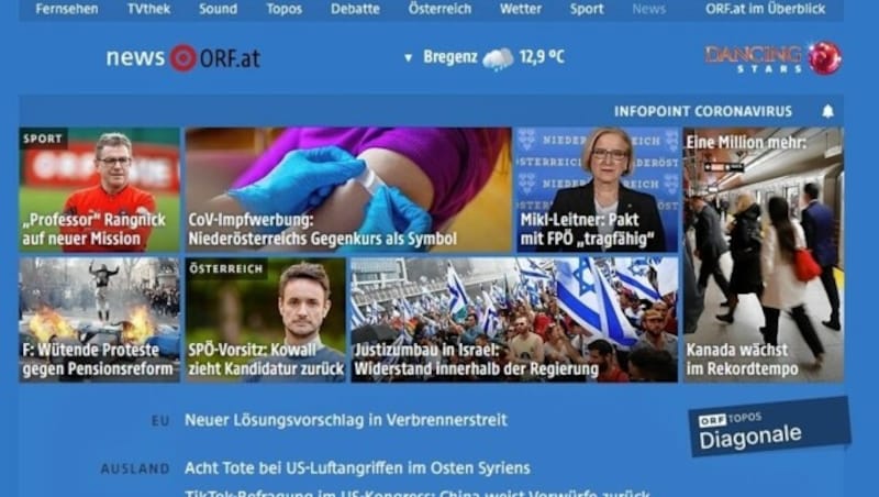 Zunächst hieß es von der ORF-Führung, dass das Angebot auf orf.at halbiert werden soll - nun fällt die Kürzung sogar noch drastischer aus. (Bild: Screenshot: orf.at)