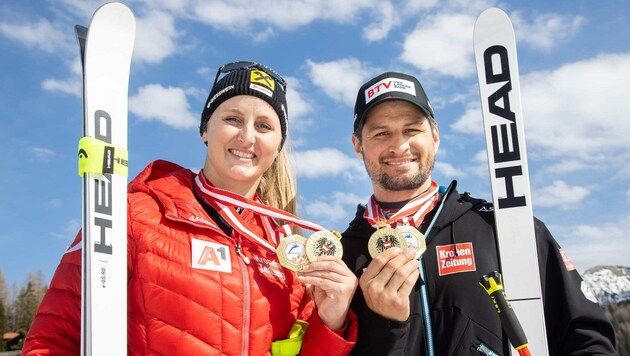 Nina Ortlieb durfte sich bei der Staatsmeisterschaft 2023 über Gold in der Abfahrt freuen - wie auch ihr Vorarlberger Landsmann Johannes Strolz. (Bild: GEPA pictures)