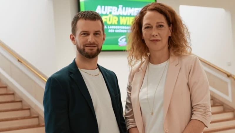 Peter Kraus und Judith Pühringer, Parteivorsitzende der Wiener Grünen (Bild: Tomschi Peter)