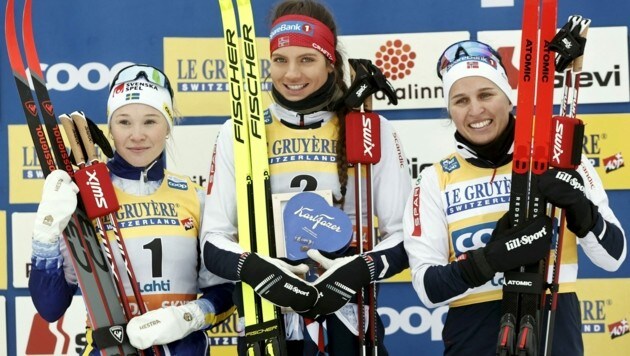 Schwedin Jonna Sundling (vo. li. n. re), Norwegerin Kristine Stavaas Skistad und Tiril Udnes Weng (Bild: APA/AFP/Lehtikuva/Antti Hämäläinen)