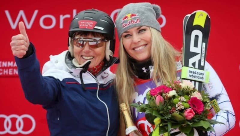 Speed-Asse unter sich: Moser-Pröll mit Lindsey Vonn (Bild: GEPA pictures/Christian Walgram)