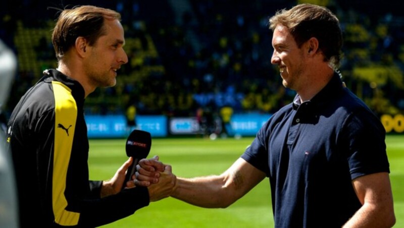 Thomas Tuchel (l.) und Julian Nagelsmann standen sich nicht nur 2017 auf der Seitenlinie gegenüber, sondern arbeiteten schon 2007 bei Augsburg II zusammen. (Bild: AFP)