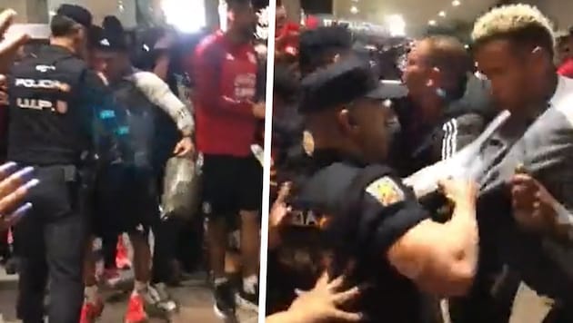 Die Nationalspieler Perus geraten mit der spanischen Polizei aneinander. (Bild: twitter.com/DMontalvan)
