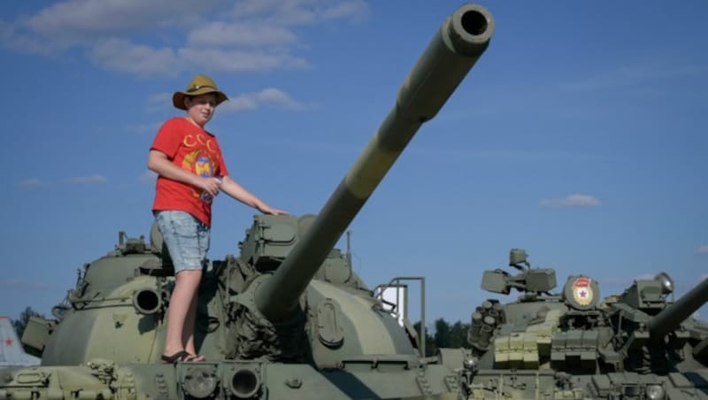 Im wahrsten Sinn ein Fall fürs Museum: Ein T-55 im Patriot Park südwestlich von Moskau. Der Freizeitpark ist wie ein Militär-Disneyland und wird vom russischen Verteidigungsministerium betrieben. (Bild: AFP )