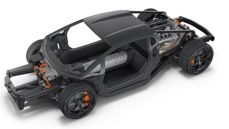 Selbst die vordere Crashstruktur besteht aus Carbon. (Bild: Lamborghini)